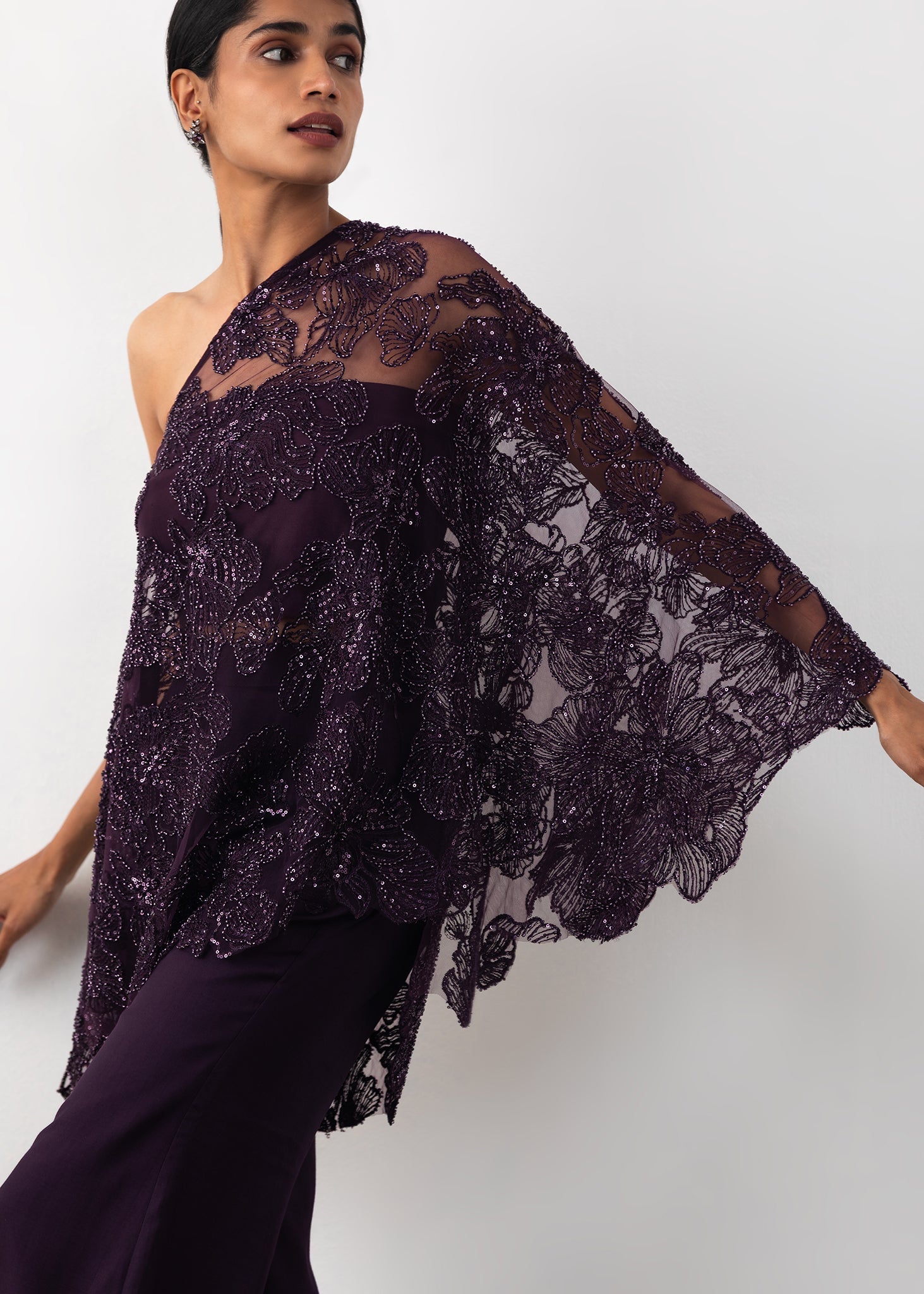 Embroidered One Shoulder Co-ord