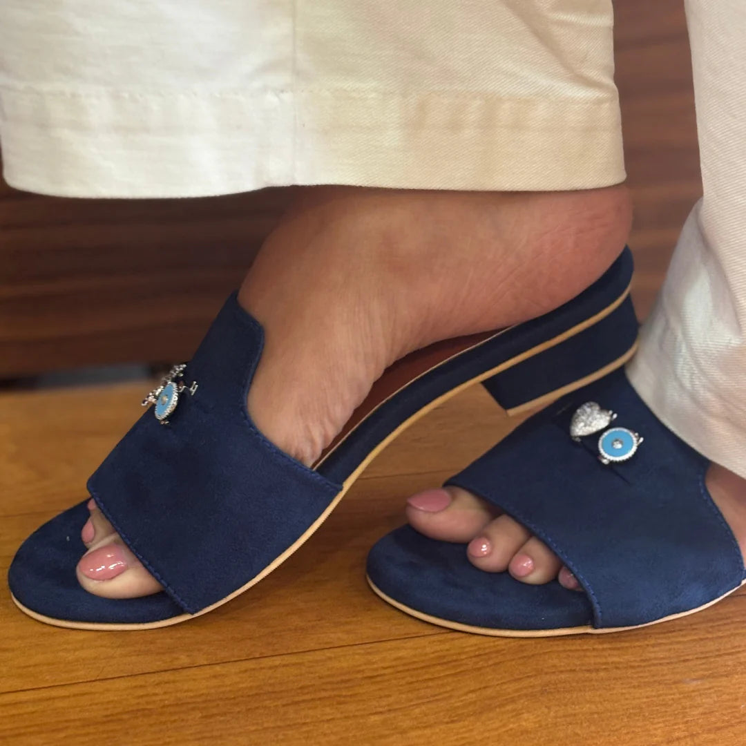 Suede Charm Mules Blue 3 Charms