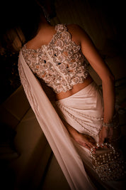 Ivory Pre Draped Saree