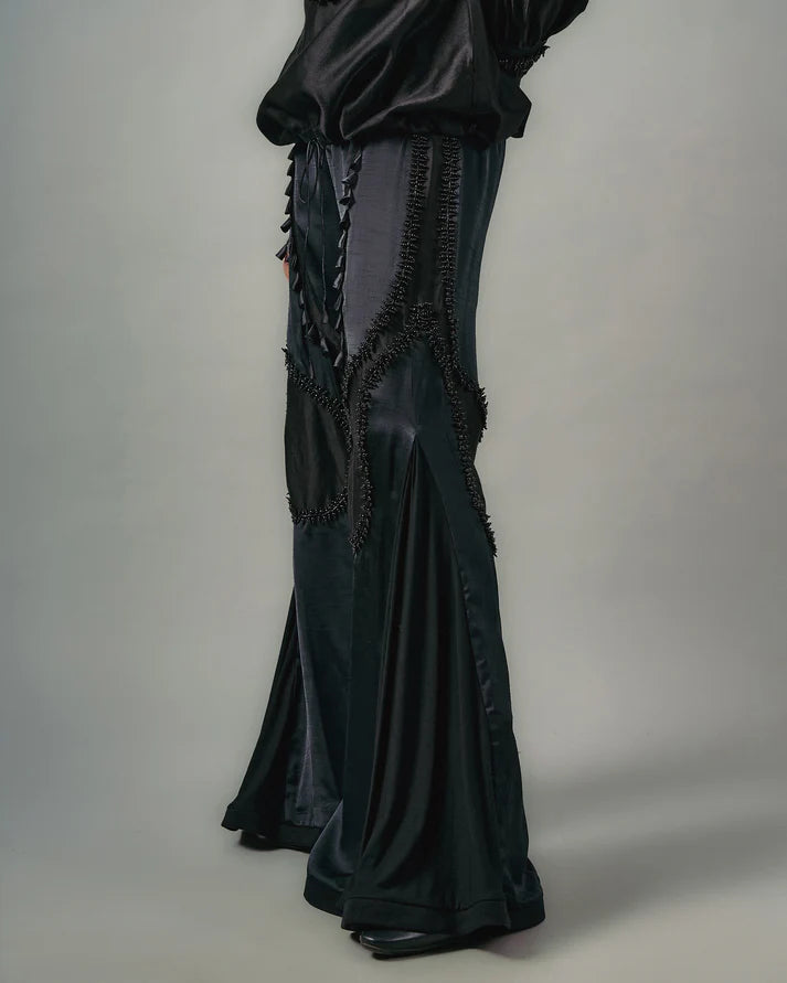 Cross Gathered Top & Sheer Insert Godet Trouser Set