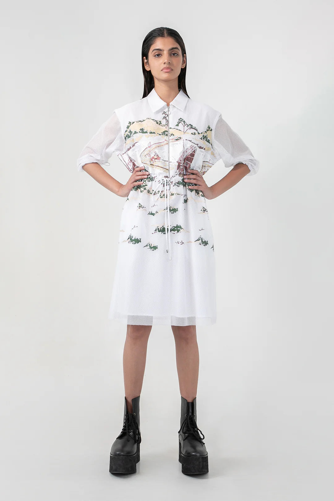 Ivory Crest Embroidered Short Dress