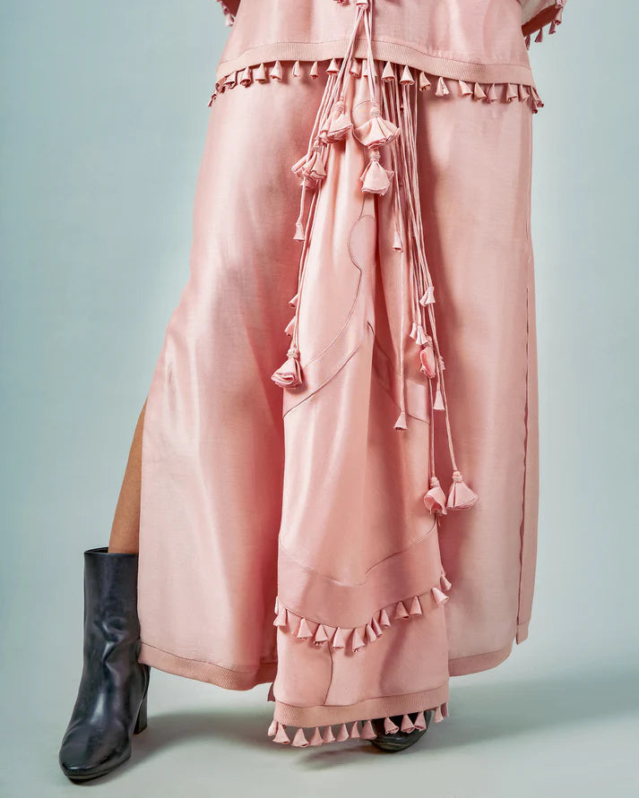 Tasseled Necklines Cape & Godet Lungi Skirt Set