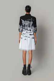 B&W Hokusai Embroidered Short Dress