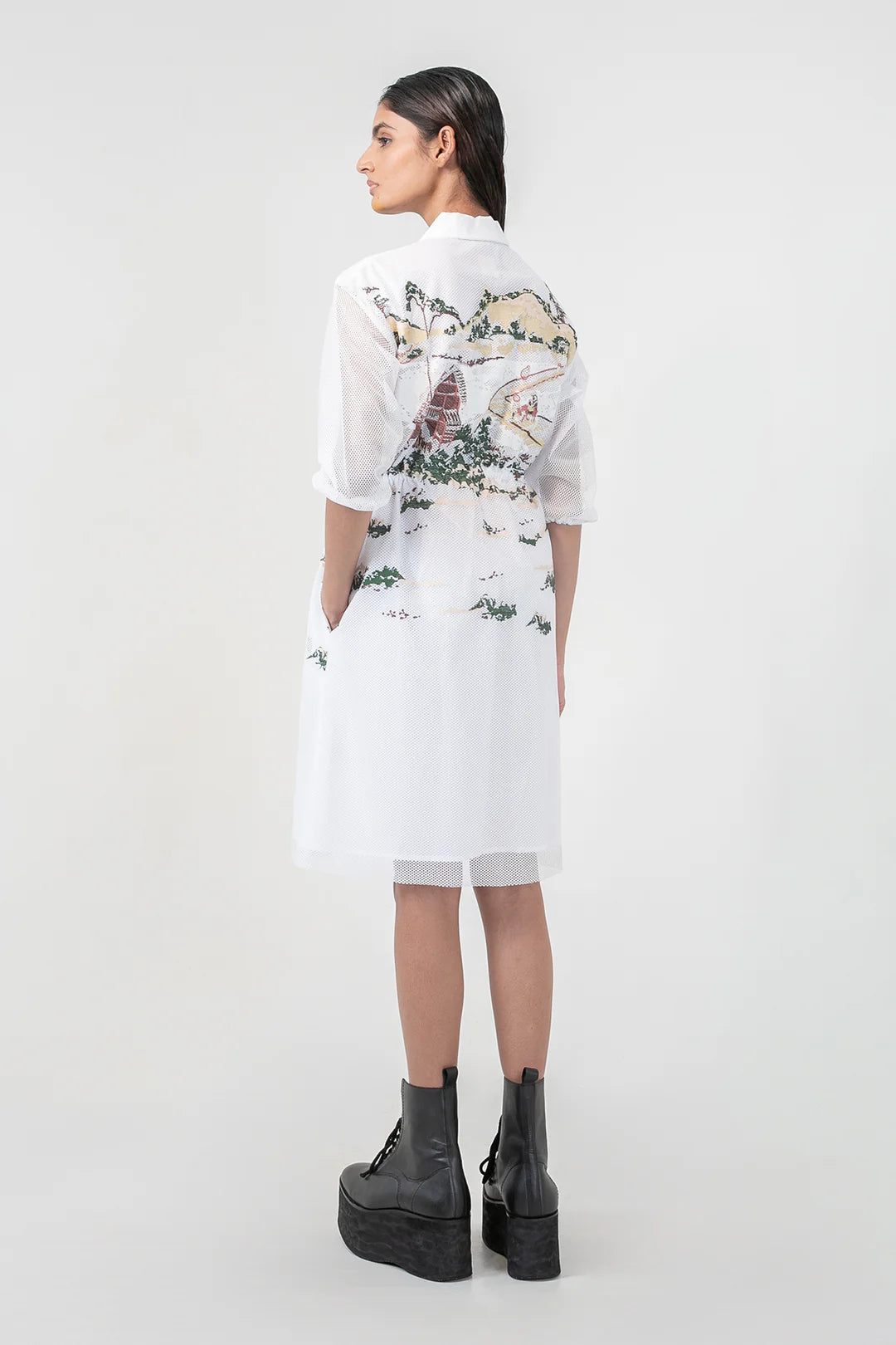 Ivory Crest Embroidered Short Dress