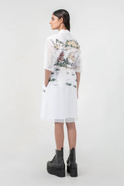 Ivory Crest Embroidered Short Dress