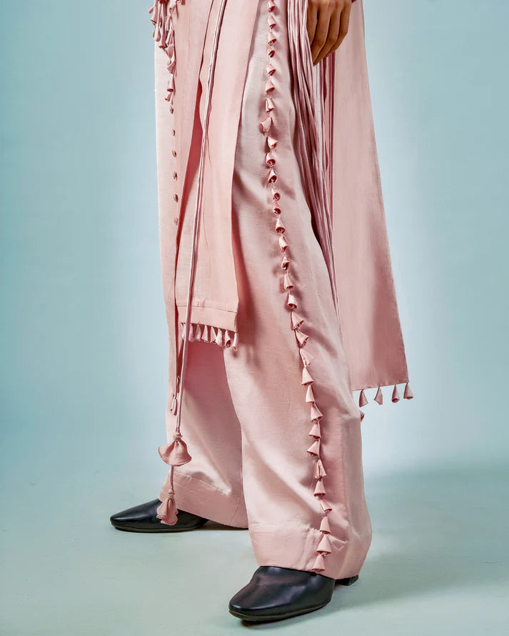 Ornament Patchwork Kurta & Tassels Trouser Set