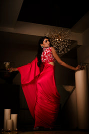 Sangria Silk Satin Pre Draped Saree