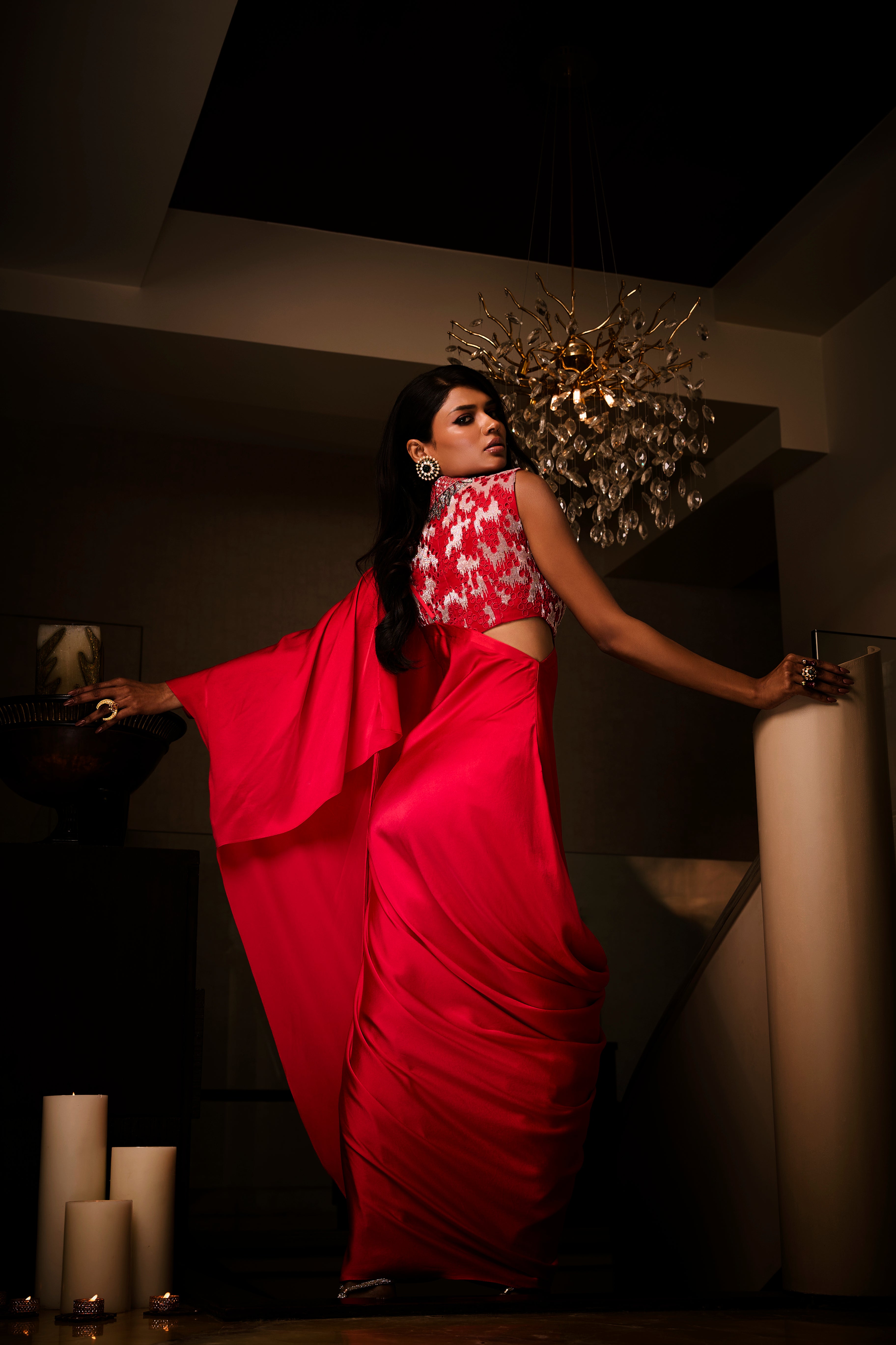 Sangria Silk Satin Pre Draped Saree