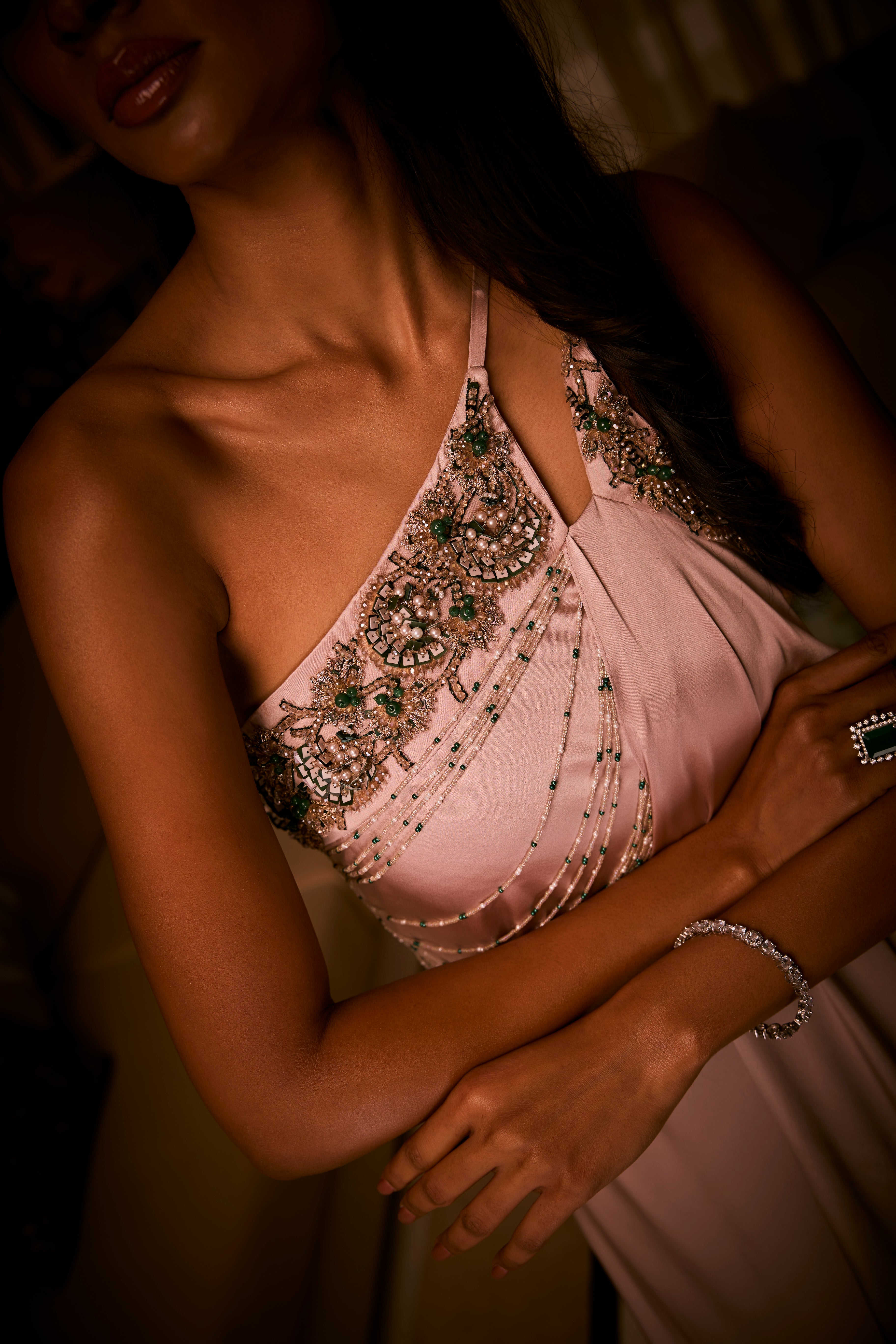 Pure Silk Satin One Shoulder Gown