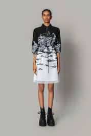 B&W Hokusai Embroidered Short Dress