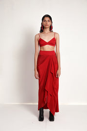 Long Jacket With Draped Skirt and Bralette