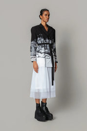 B&W Hokusai Embroidered Long Dress