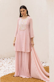 Anchal Rose Pink Peplum Suit With Sharara