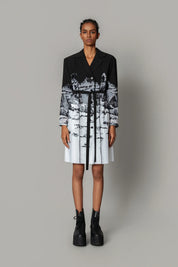B&W Hokusai Embroidered Coat Dress