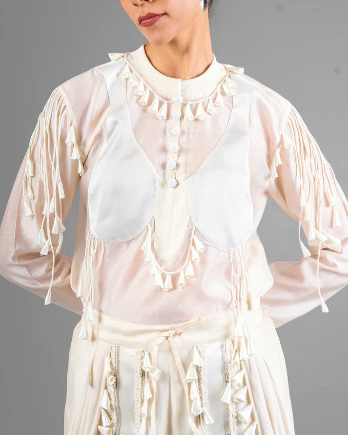 Cord Fringe Top & Drape Tassel Trouser Set