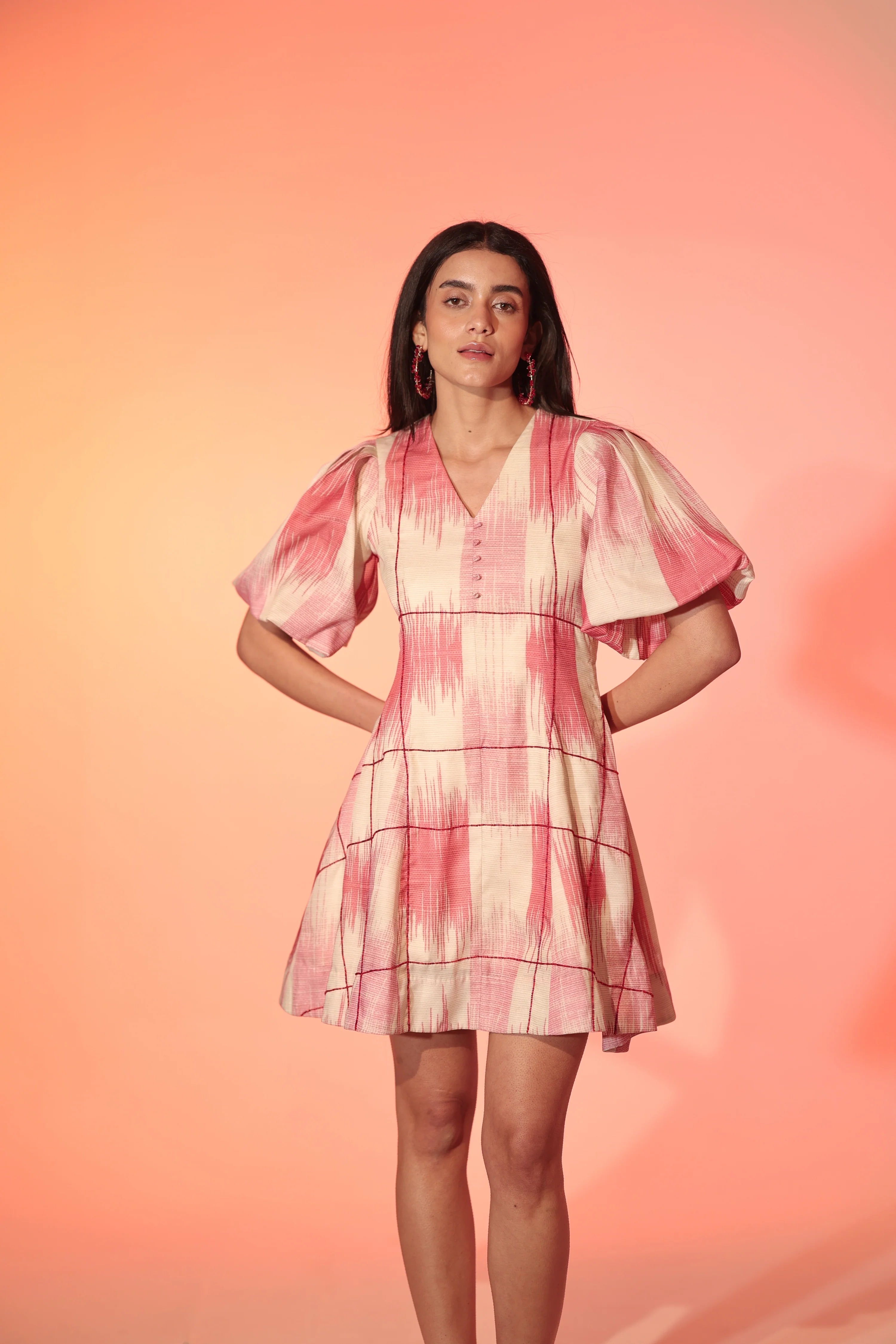 Pink Ripple Beaded Mini Dress