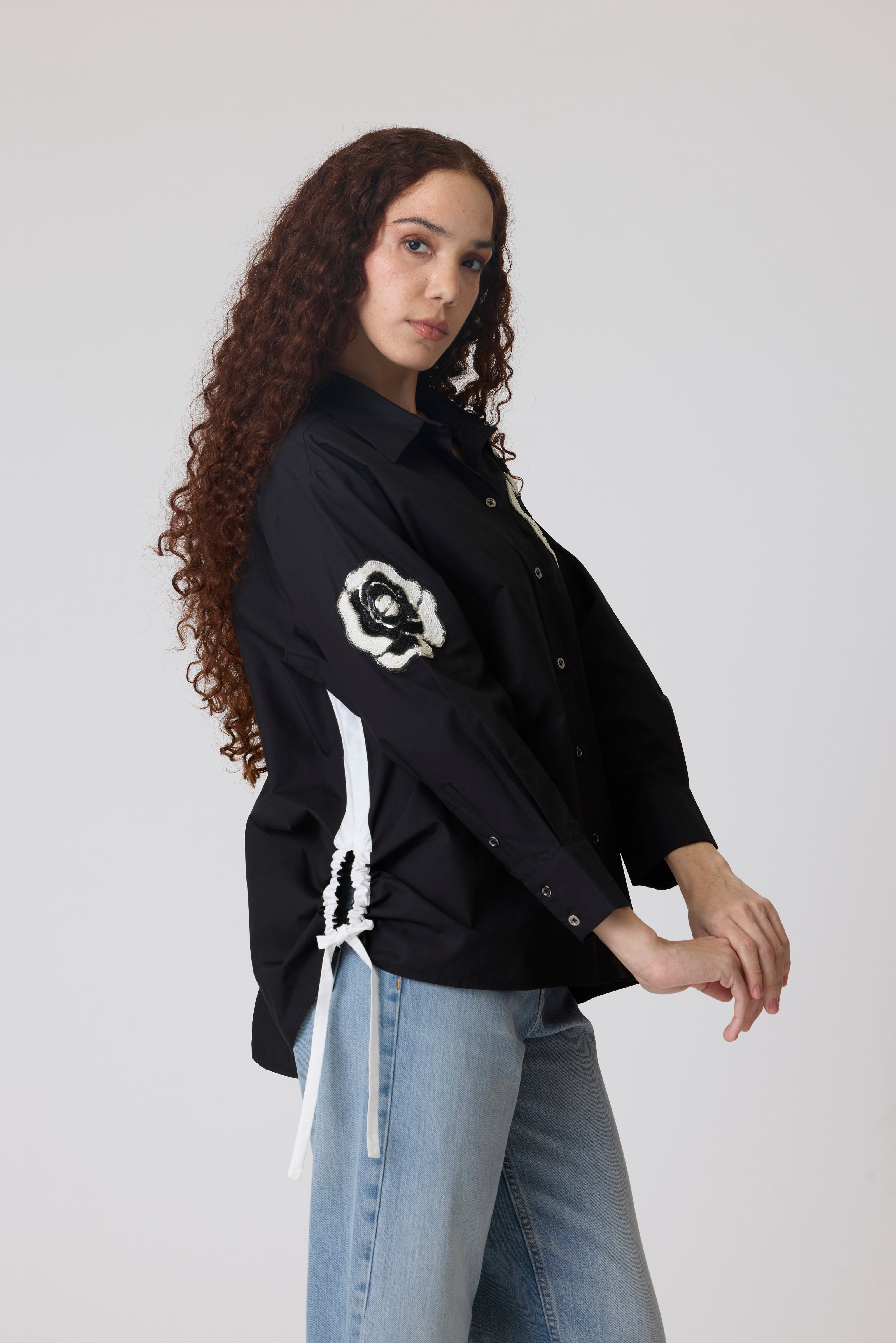Eva Applique Black Shirt