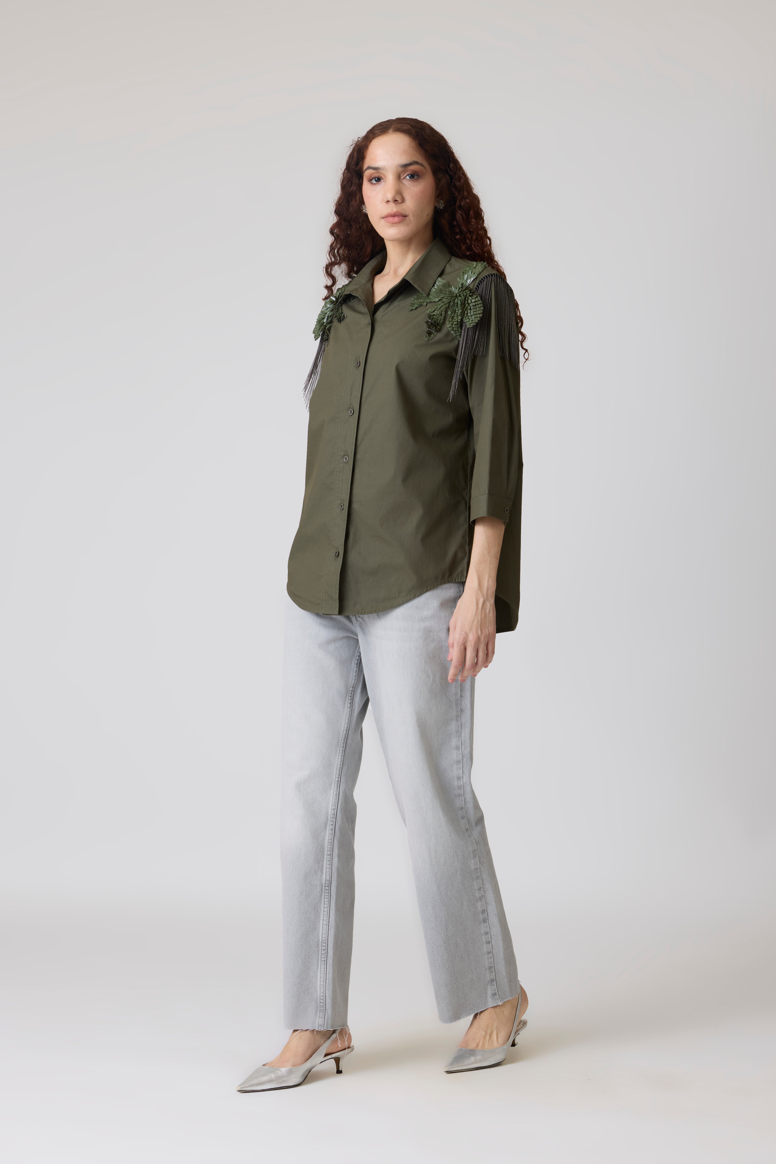 Jules Applique Military Green Shirt