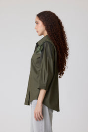 Jules Applique Military Green Shirt