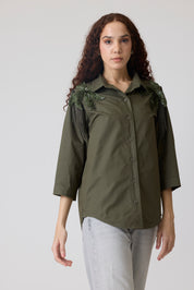 Jules Applique Military Green Shirt