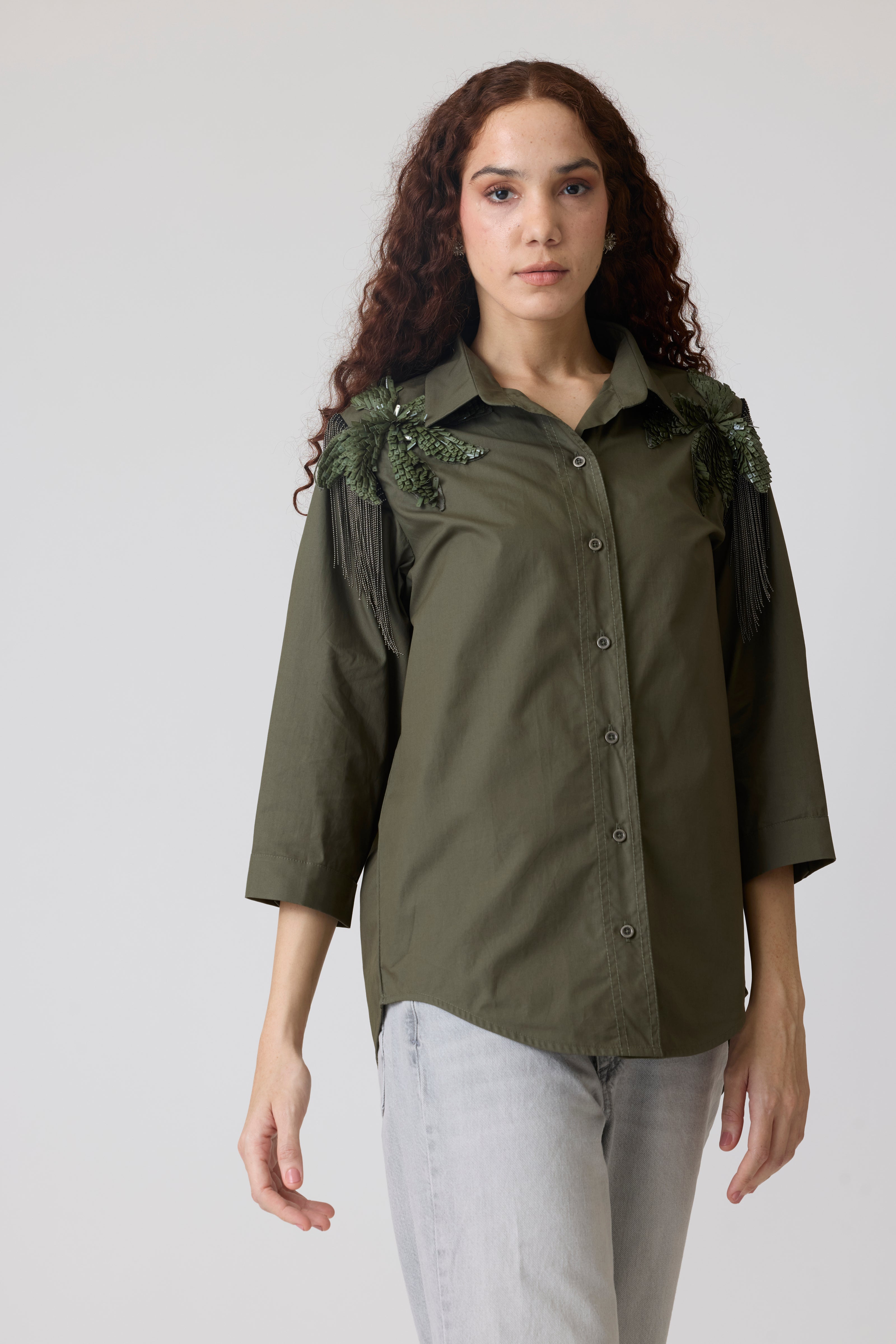 Jules Applique Military Green Shirt