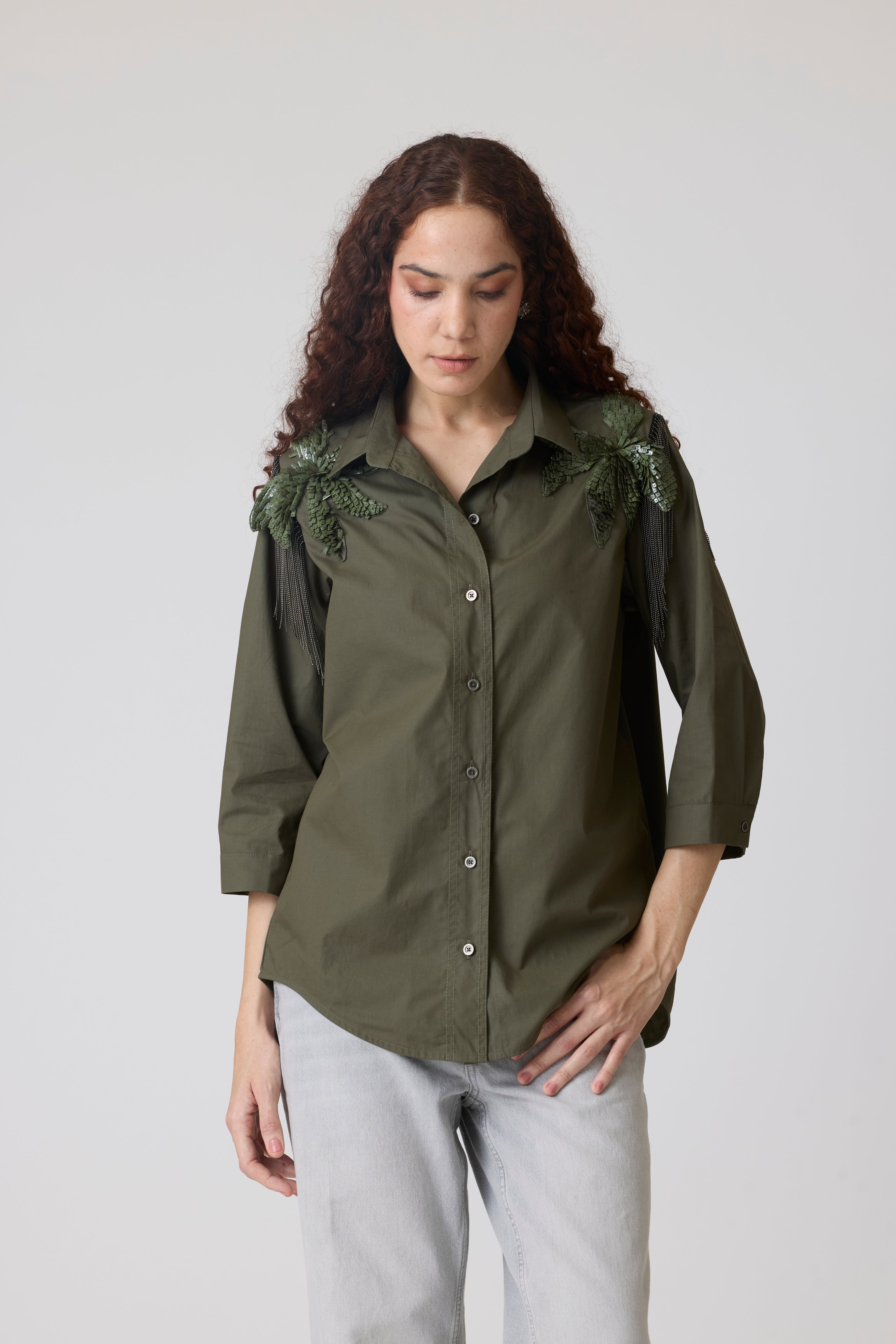 Jules Applique Military Green Shirt