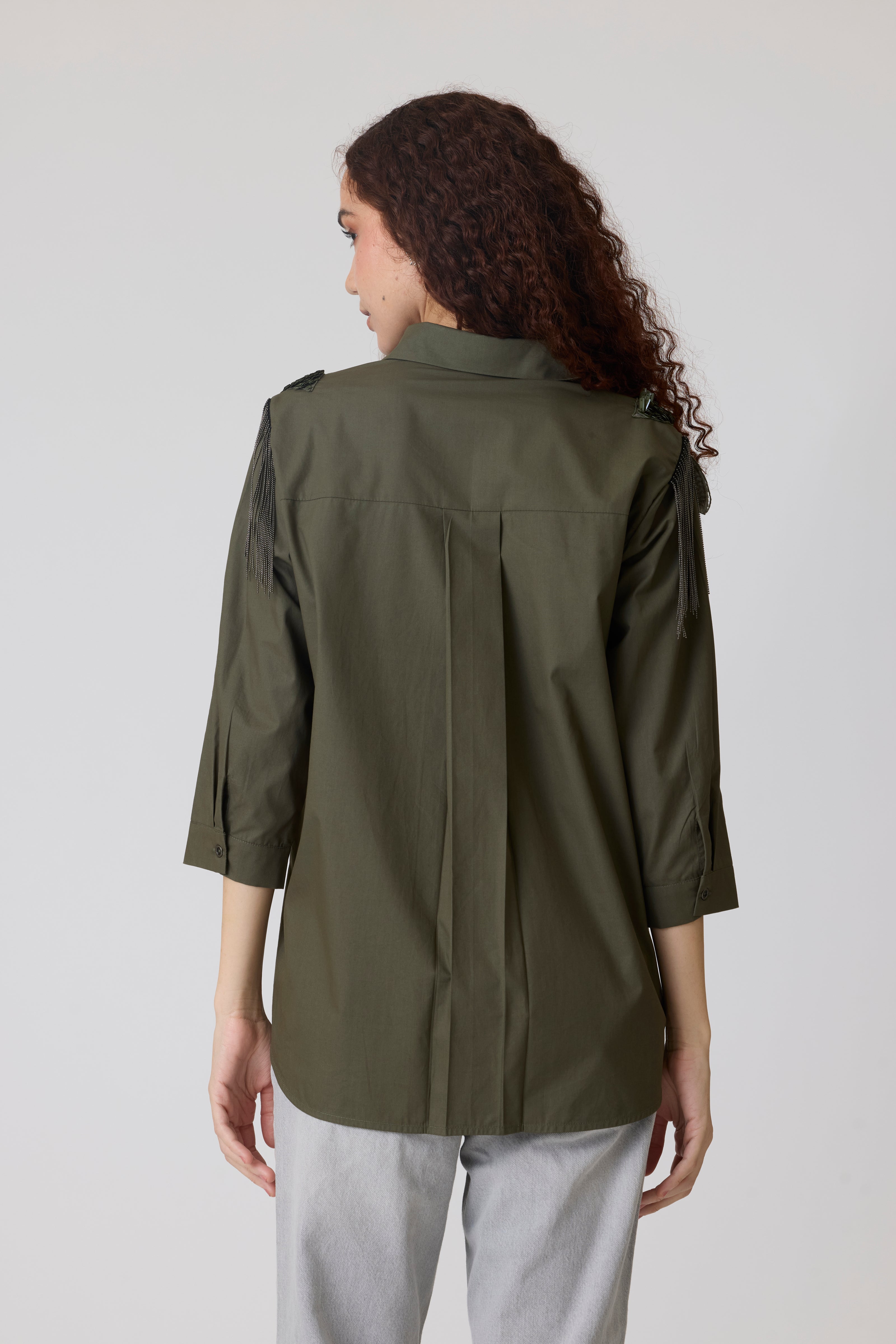 Jules Applique Military Green Shirt