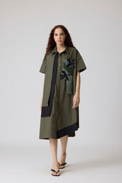 Isla Applique Military Green & Black Dress
