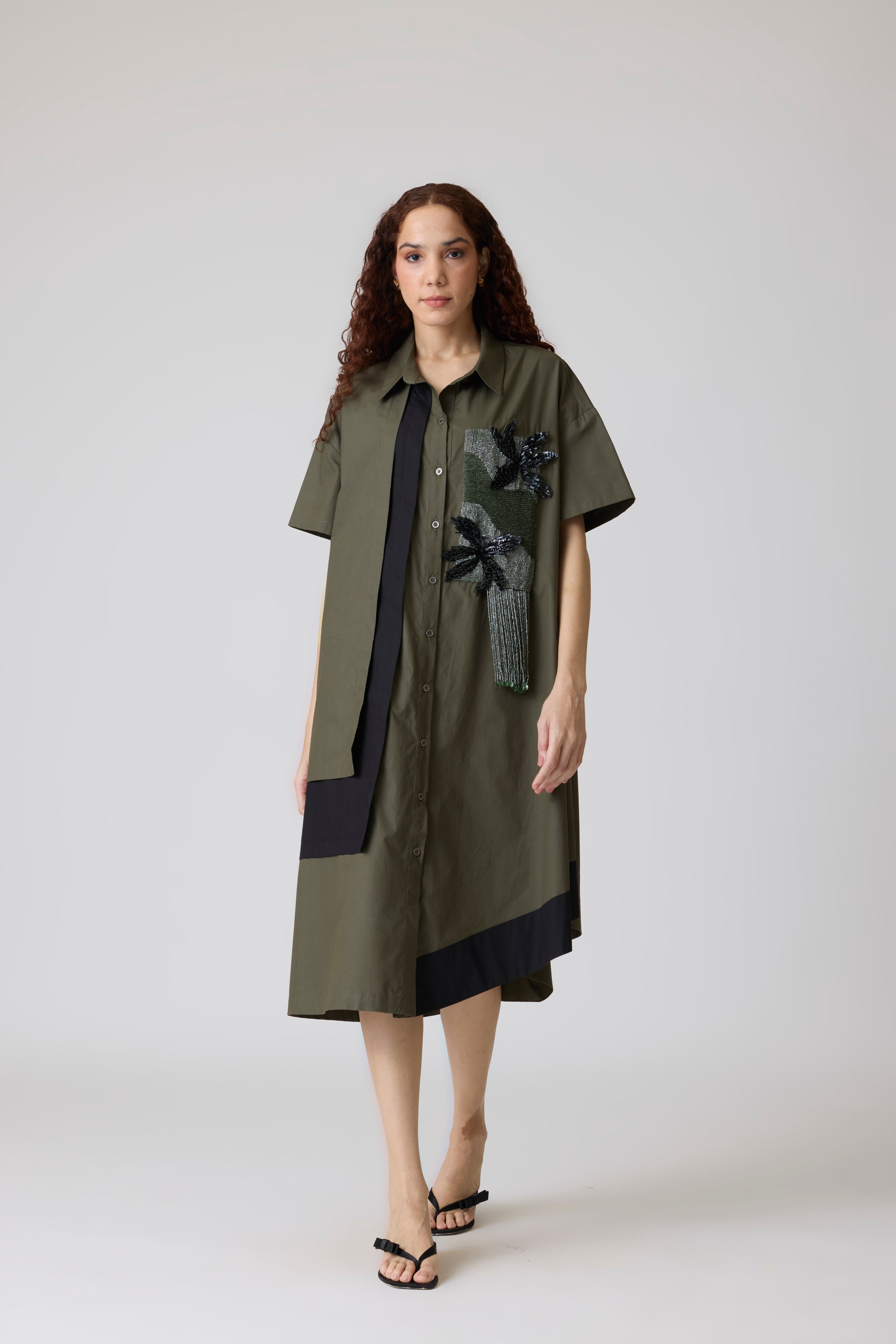 Isla Applique Military Green & Black Dress