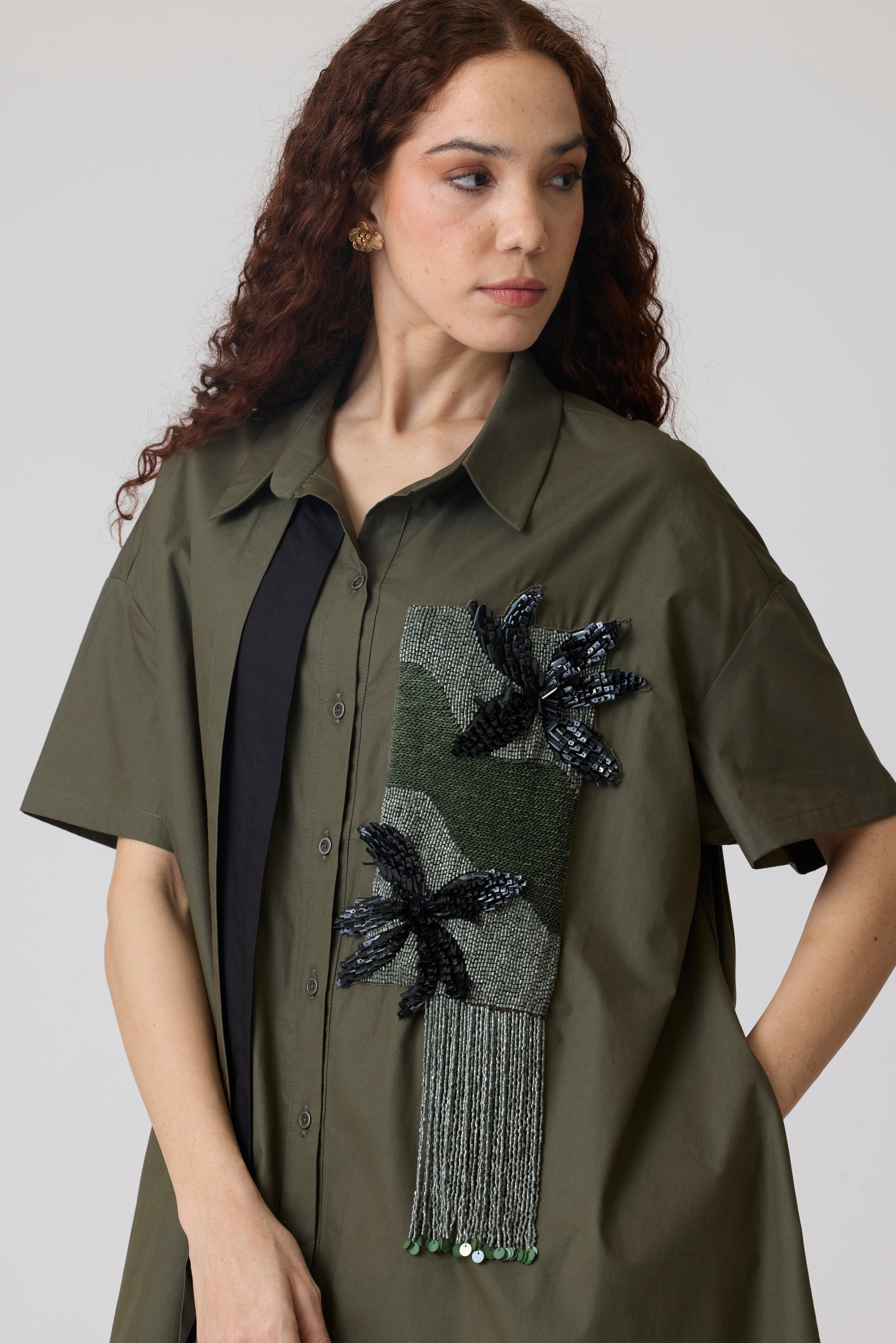 Isla Applique Military Green & Black Dress