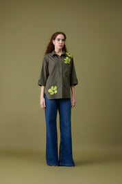 Edith Applique Military Green Shirt