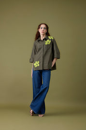 Edith Applique Military Green Shirt