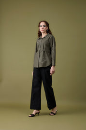 Ruth Applique Military Green Shirt