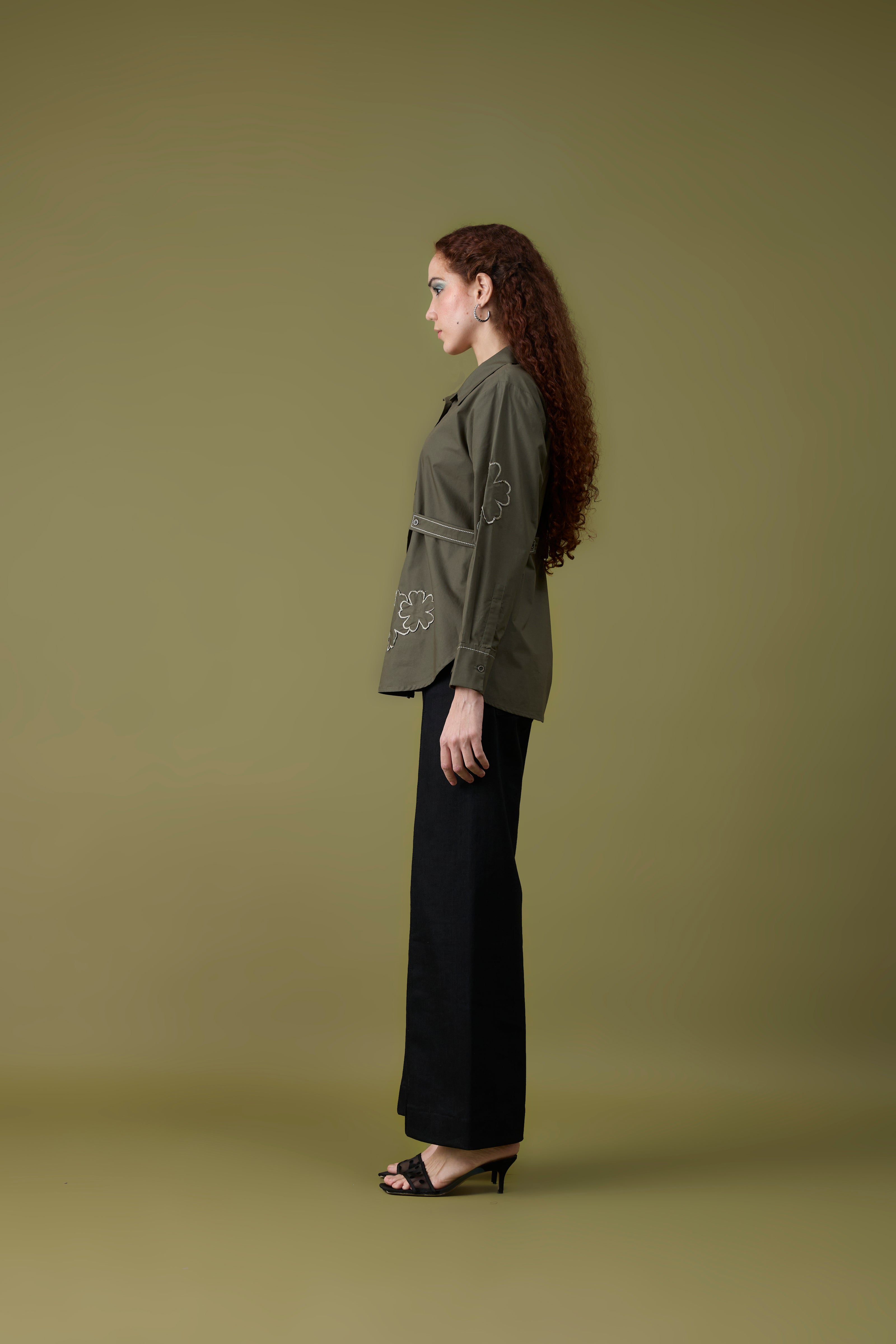 Ruth Applique Military Green Shirt