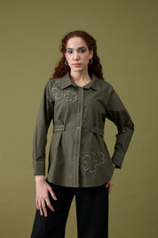 Ruth Applique Military Green Shirt