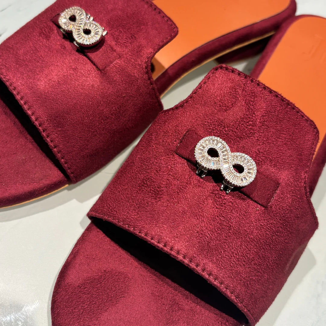 Vero Suede Charm Mules Burgundy 3 Charms