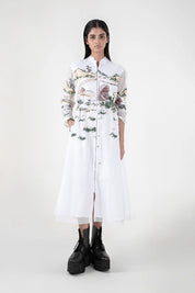 Ivory Crest Embroidered Long Dress