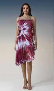 Crimson Aurora Pleated Midi Dress