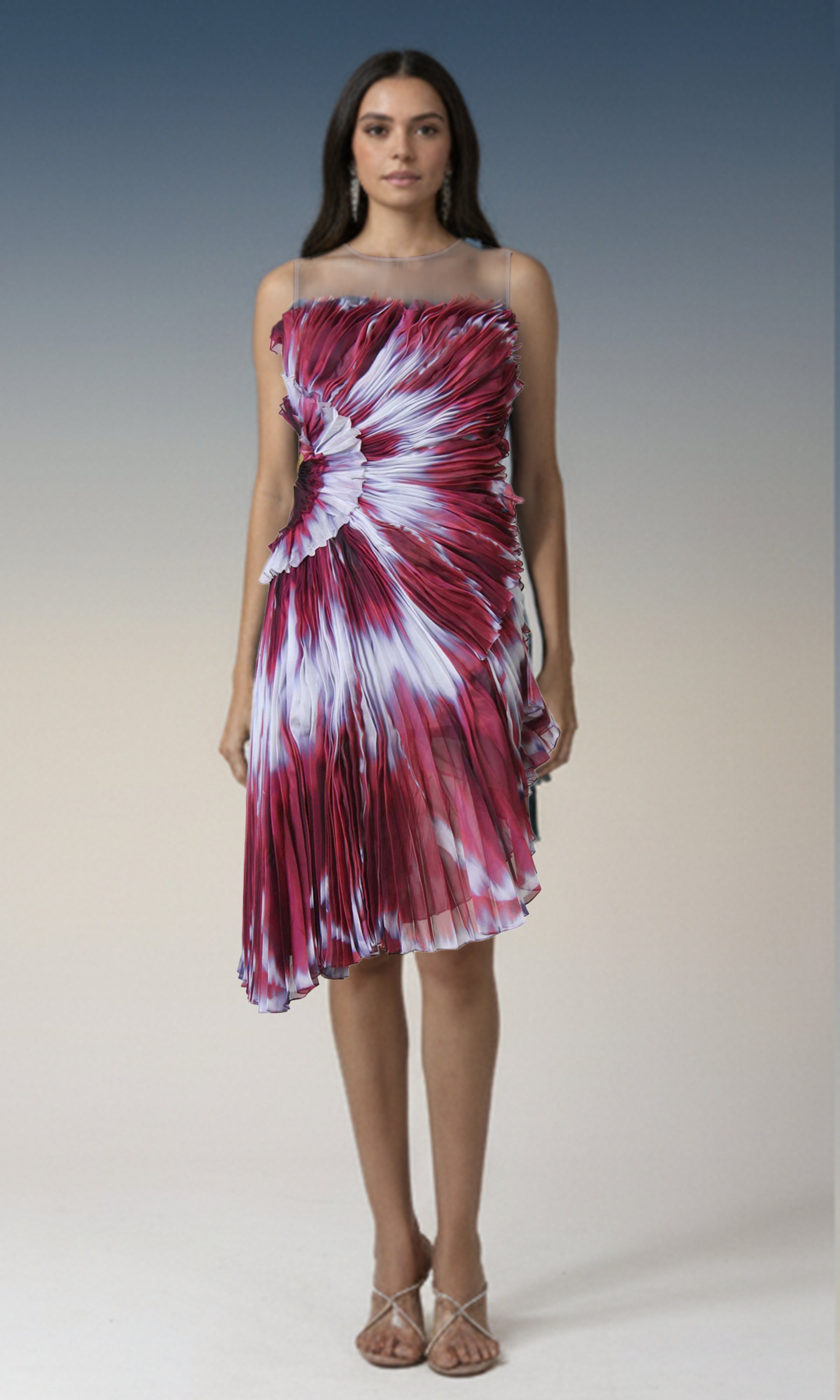 Crimson Aurora Pleated Midi Dress