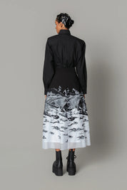 B&W Hokusai Embroidered Skirt