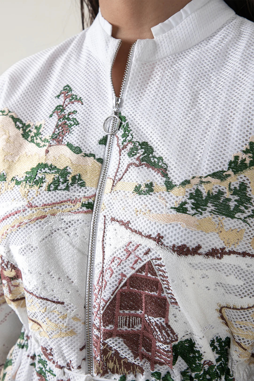 Ivory Crest Embroidered Long Dress