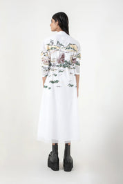 Ivory Crest Embroidered Long Dress