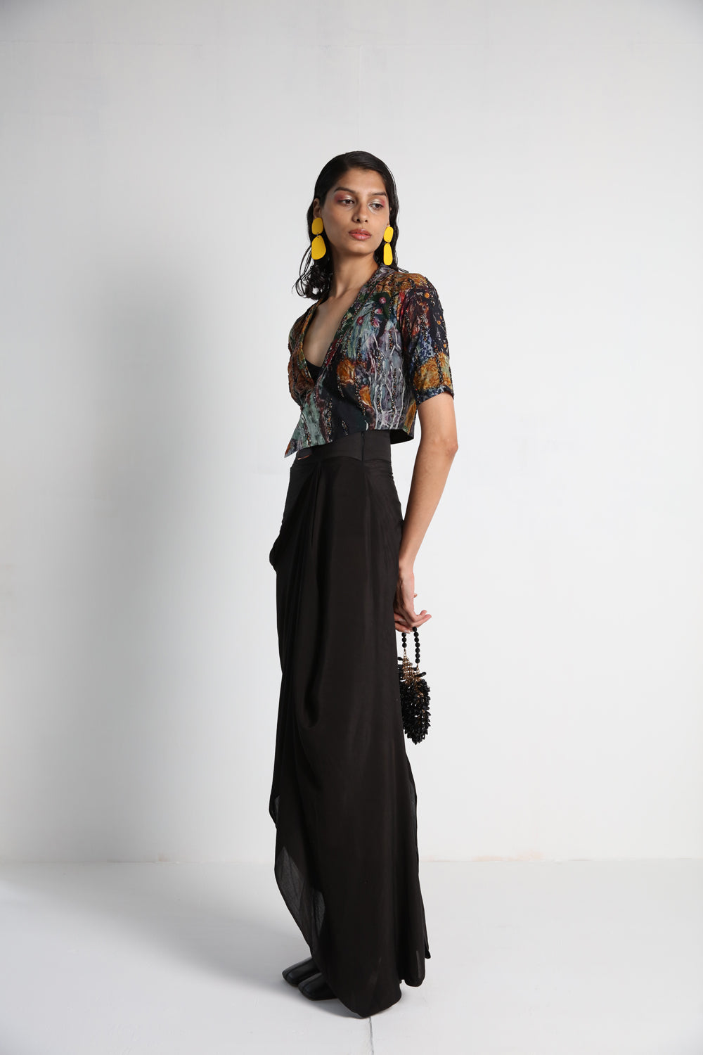 Short Jacket With Draped Skirt and Bralette