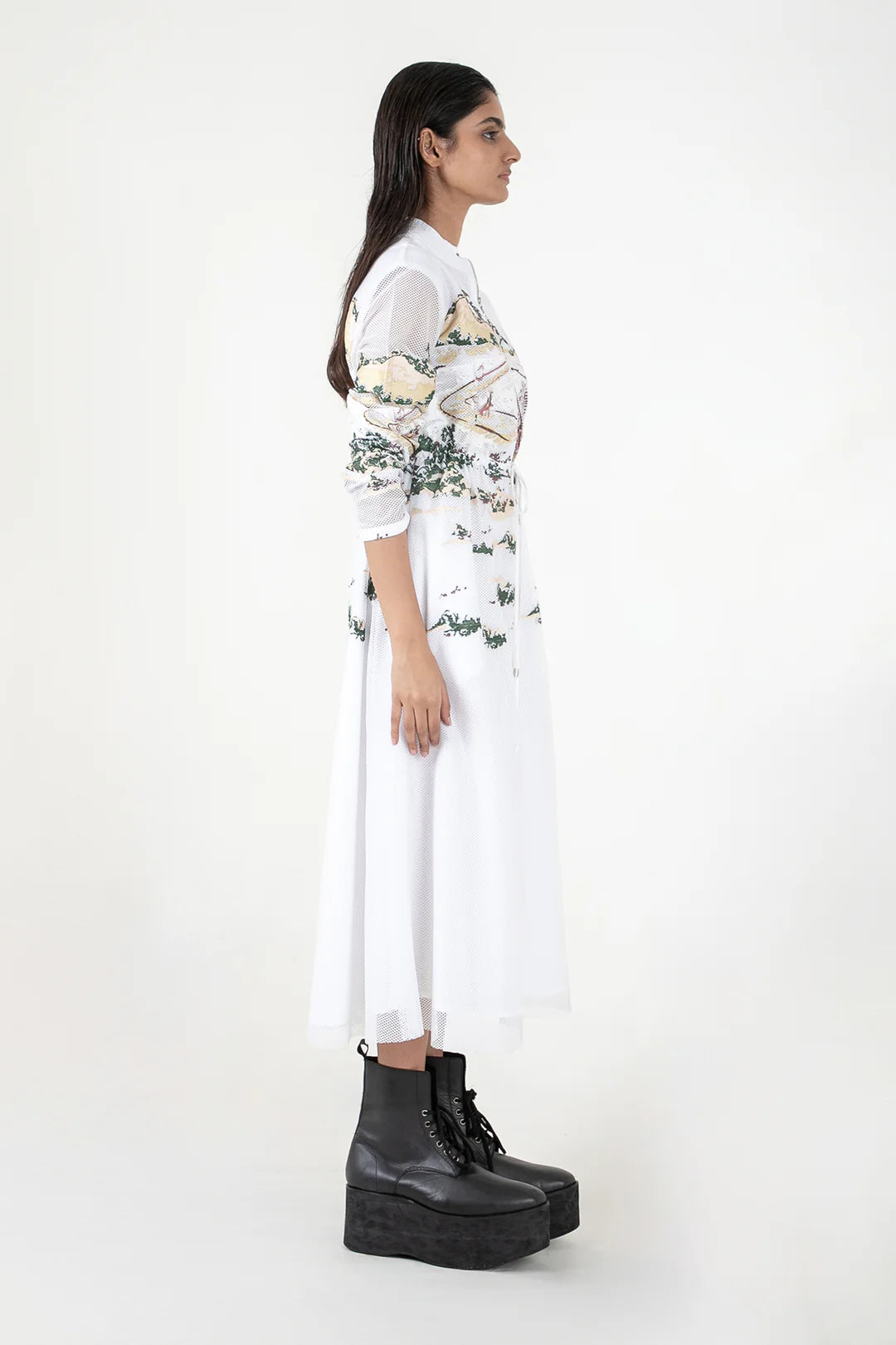 Ivory Crest Embroidered Long Dress