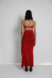 Flowers Jacket With Red Drape Skirt