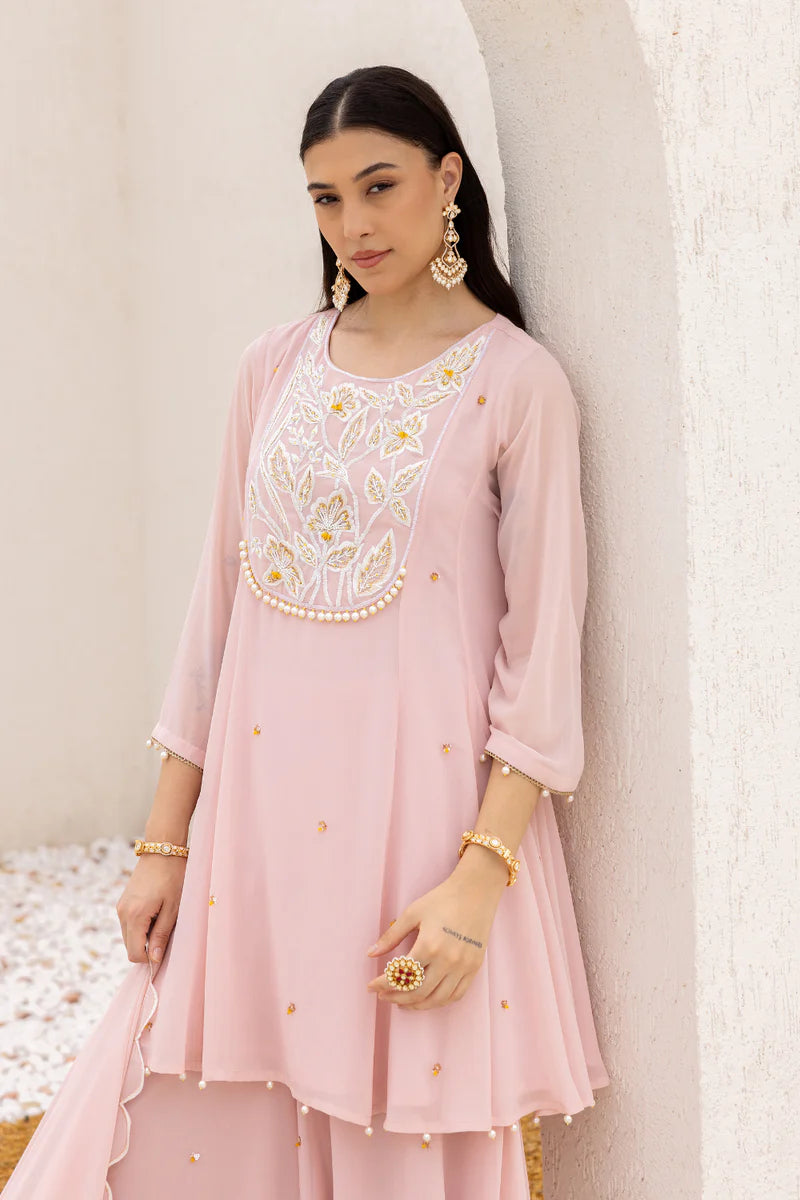 Anchal Rose Pink Peplum Suit With Sharara