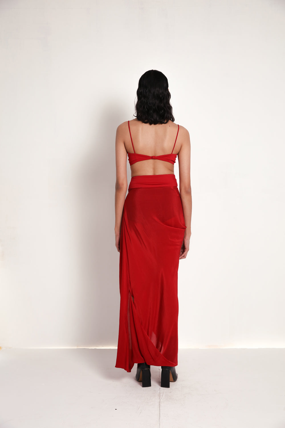 Long Jacket With Draped Skirt and Bralette