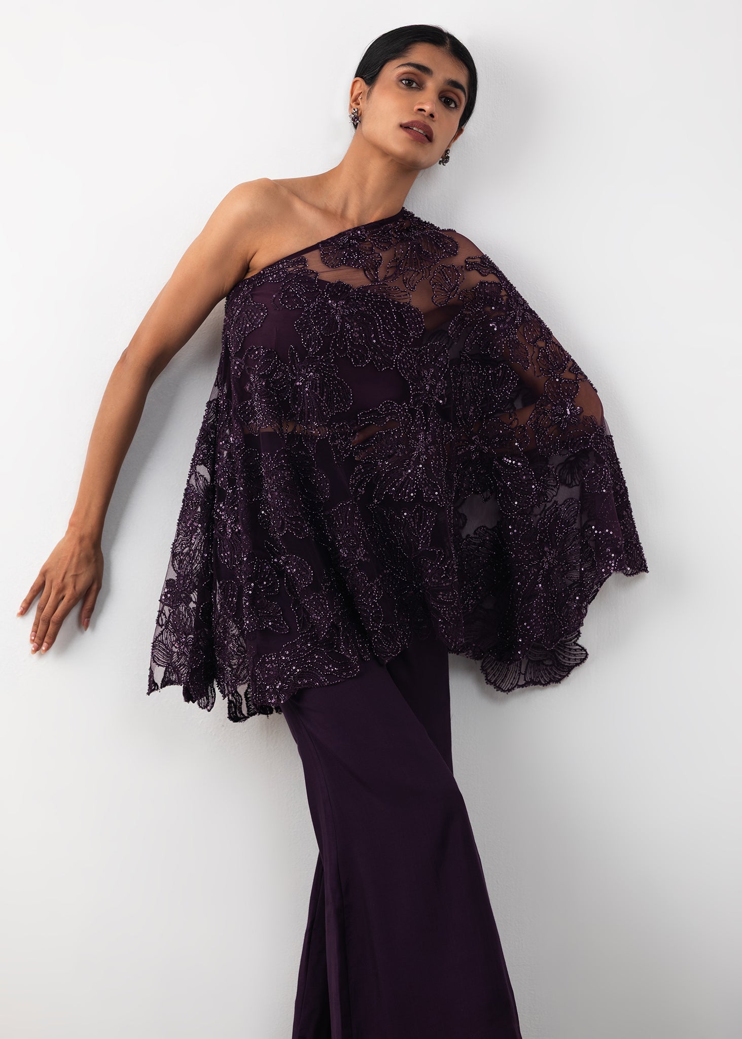 Embroidered One Shoulder Co-ord