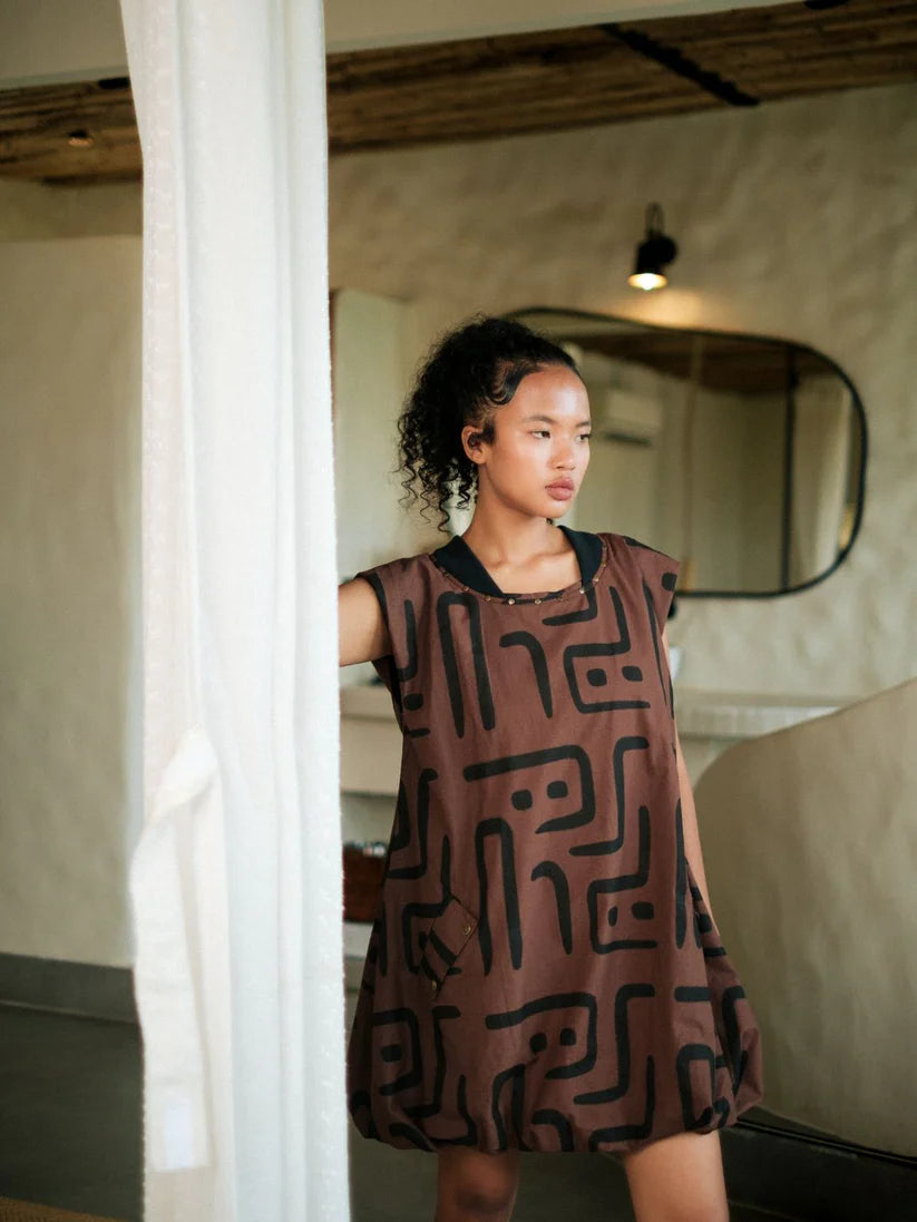 Nara Gather Dress Brown
