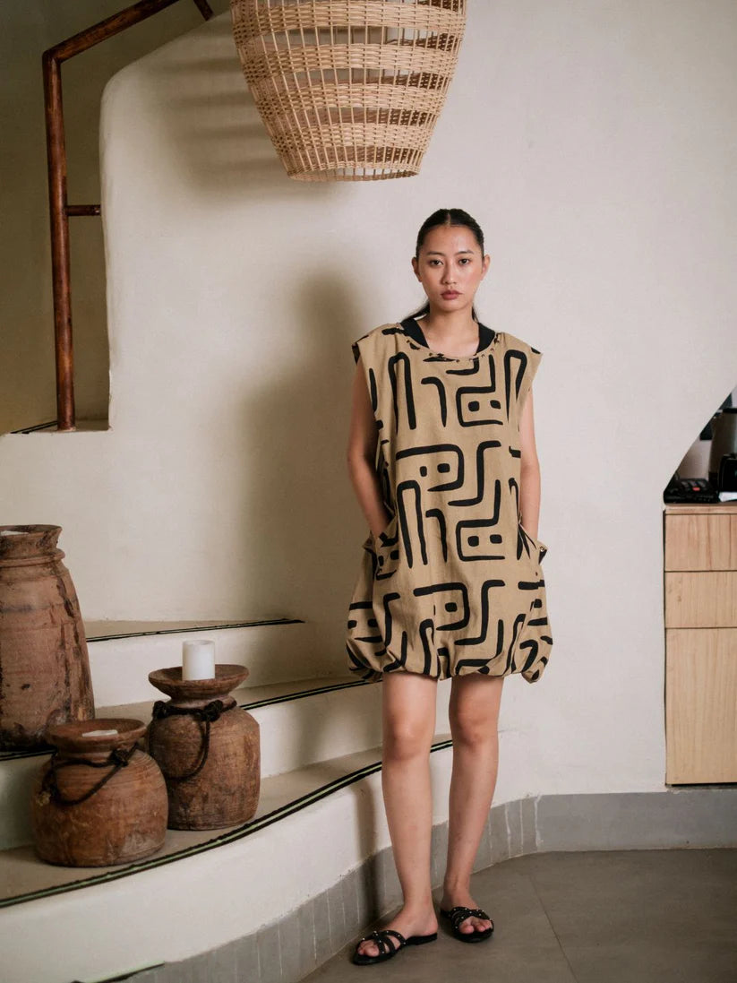Nara Gather Dress Khaki